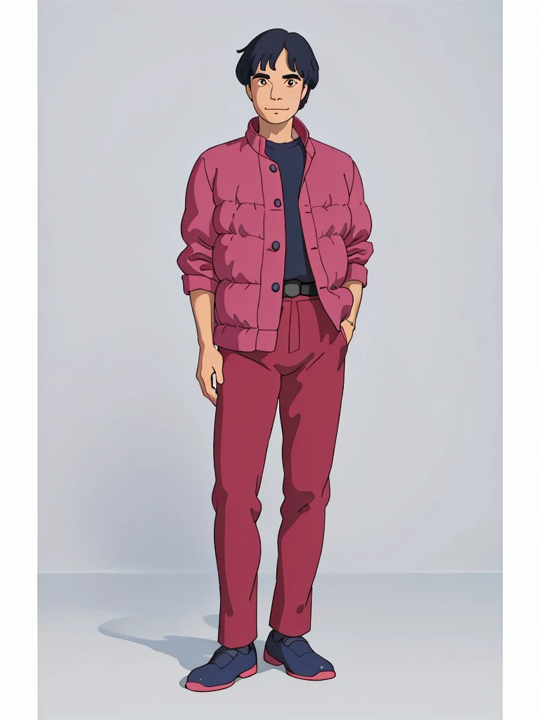 A man poses for a photo, Beautiful Latin face, Ghibli style, ((masterpiece)),((best quality)),(detailed),illustration,8K,rich and colorful, High contrast