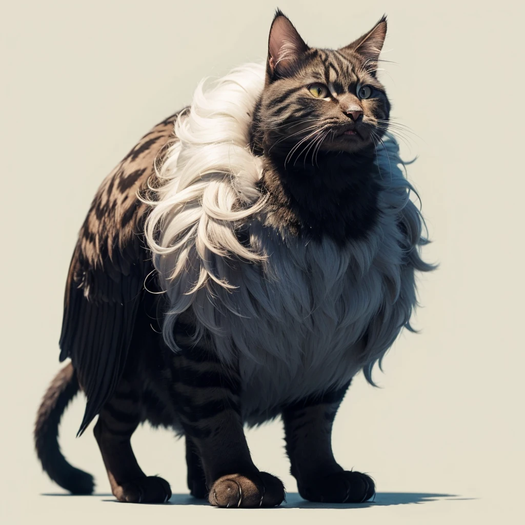 Animaly, has oranye stripes on his skin, (has long fangs), his body is shaped like a cat but his face is like a bird, Grassroots background 
