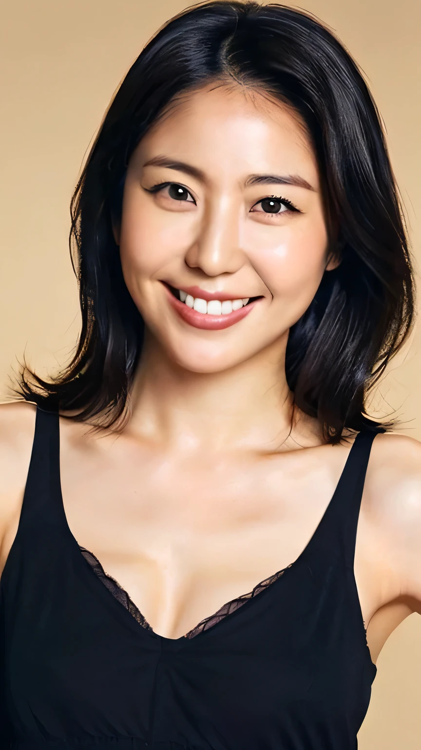 lingerie、Emphasize the chest、bed、smile、High resolution、Japanese、double eyelid、White teeth、Medium Hair、Black Hair,45 years old,E cup breasts,Big Breasts.Natural Makeup