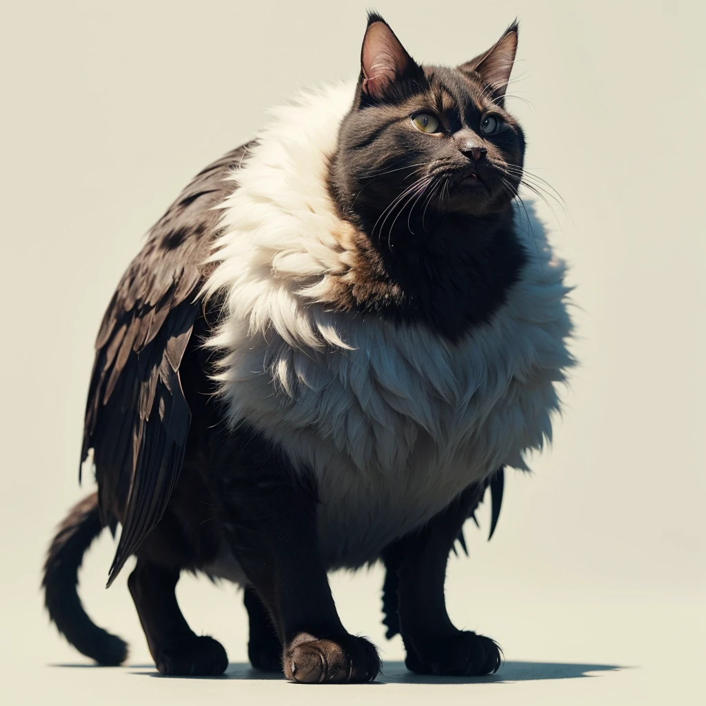 Animaly, has oranye stripes on his skin, (has long fangs), his body is shaped like a cat but his face is like a bird, Grassroots background