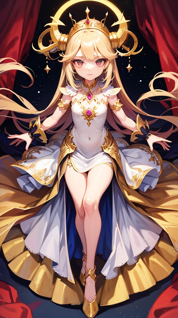 Content:
An anime princess with blonde hair, wearing a white dress with a gold crown. She exudes elegance and regality, embodying the essence of a beautiful fantasy princess.
Medium:
Digital art, anime illustration.
Style:
Inspired by beautiful anime, ethereal fantasy themes, and lovely languid aesthetics. Incorporates elements of classic anime princess designs and the grace of a beautiful anime woman.
Lighting:
Soft, glowing lighting that creates an ethereal and dreamlike atmosphere. Subtle highlights to emphasize her delicate features and the intricate details of her attire.
Colours:
A palette dominated by whites, golds, and soft pastels to highlight her purity and royal status. The background features the inside of a royal castle.
Composition:
A full-body shot, capturing her in a graceful and poised stance. The gold crown is prominent, adding to her regal appearance. Her dress should be covering most of her body, revealing little to no skin.