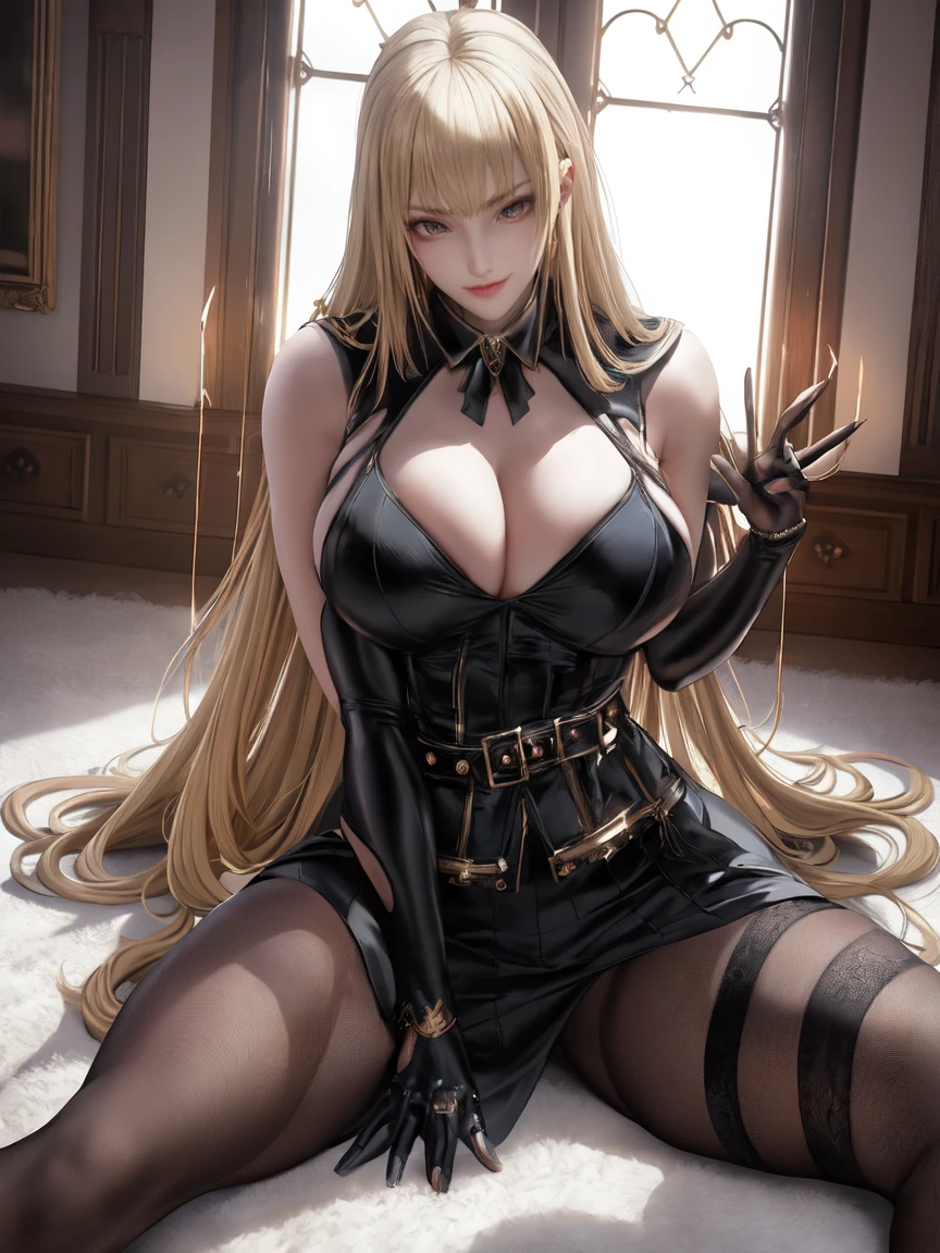 king,  8k, masterpiece, bset quality, girl wearing sexy military officer outfit, tight pants, fishnet stockings, wide-brimmed officer-style trench coat. white leather luxury, glossy, sexy girl fantasy anime artwork, fantasy anime illustration, 8k badass anime, 4k anime art wallpaper, 4k anime art wallpaper, artwork 2.5 d cgi fantasy anime art, 8k anime art wallpapers, detailed digital anime art, beautiful fantasy anime, majestic epic anime artwork, 4k anime wallpapers, artwork detailed anime, sexy, seductive, giant, women, anime style, best quality, extremely detailed, best silhouette), font (detail) backdrop, dark fantasy), (beautifully detailed face), high contrast, (best lighting details, extremely delicate and beautiful eyes), ((cinematic lights)), colorful, super detailed, dramatic lighting statue, intricate details (1 girl, solo, sharp face, . Blonde, super long hair, bangs, long eyelashes, dynamic angles),