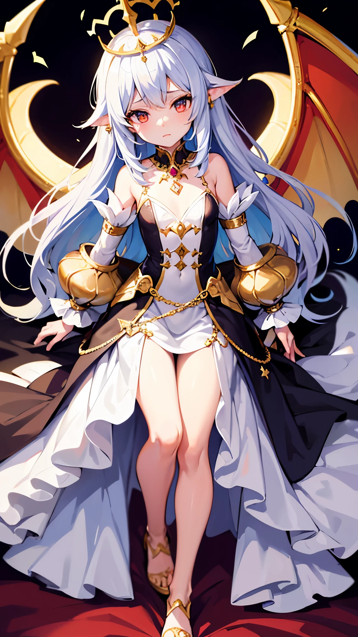 Dragon Girl Small Graceful Clothes Fantasy Queen, little, Full Height Fantasy, elegant, Harsh, cold, dragon, Full length, lace, , lolieen, rich, a lot of jewelry, Crown, Gold, Dynamic, excellent quality