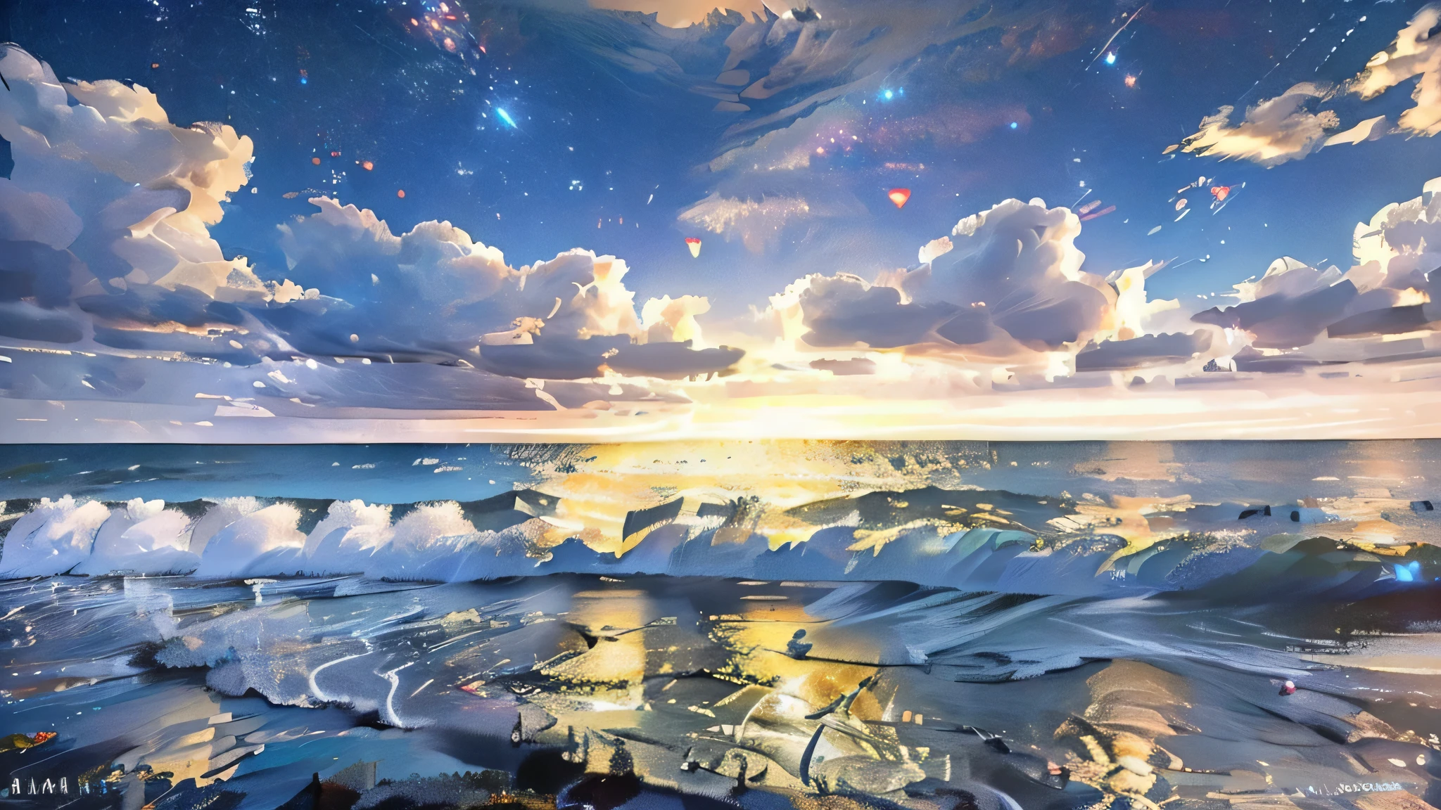 Nightfall,The boundary between the sky and the sea gradually blurs。Look up,The deep night sky is like a huge velvet cloth,It is inlaid with countless sparkling gems.。The stars are bright or dim,Some flash alone,Some in groups,They weave a mysterious pattern in the night sky。 The sea surface under the starlight,With a light silver sheen,Sparkling,It's like countless elves jumping on the sea。The waves gently hit the beach,Makes a soft rustling sound,Intertwined with the occasional cry of seagulls in the distance,A peaceful nocturne。 On nights like this,You can feel the vastness of the universe and the depth of the ocean。The combination of starry sky and sea,More than just a beautiful picture,It is also a baptism of the soul。It makes you feel insignificant.,At the same time, it makes people curious and yearning for the unknown world。 In this picture of the starry sky and sea,You can imagine yourself as a boat.,Sailing on this mysterious sea,Explore the stories behind every twinkling star。You can also imagine yourself as a star,Hanging quietly in the night sky,Overlooking the ocean below,Guarding this peaceful land。