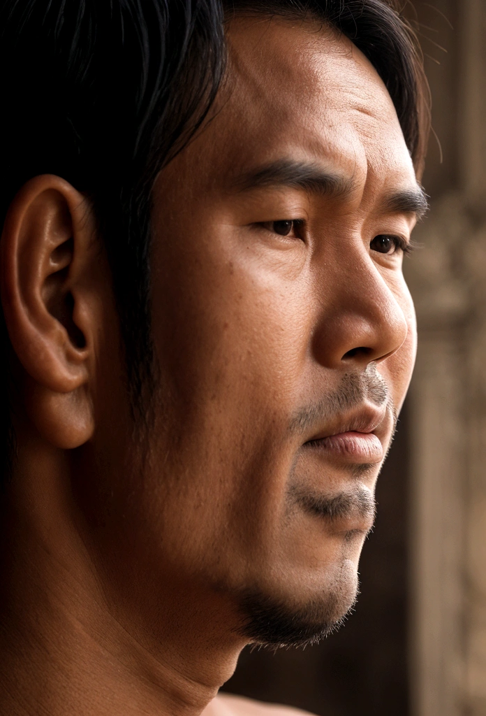 a man 30y, cambodia, angkor wat style, portrait, profile picture, realistic