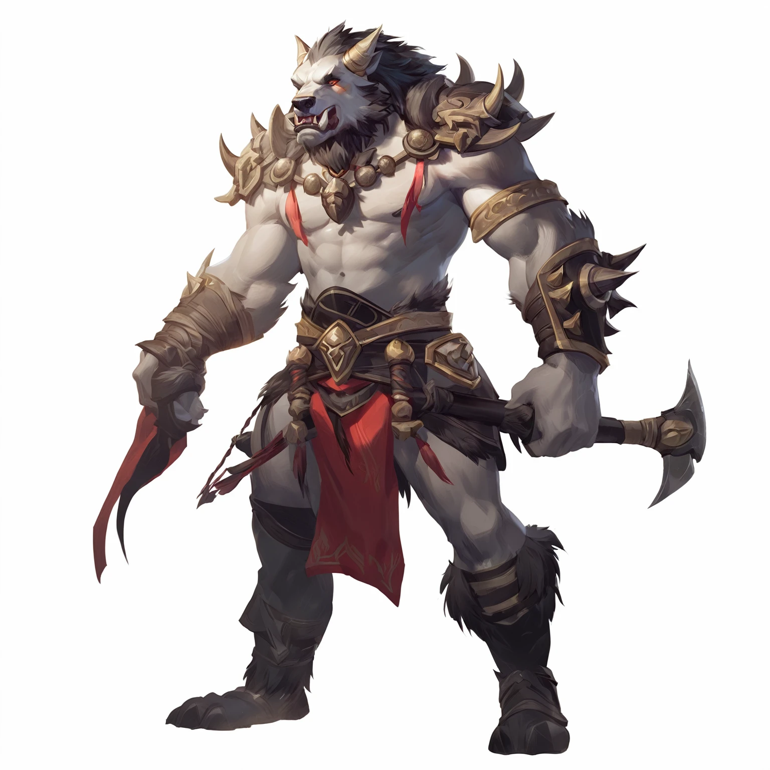 Close up of a cartoon character with horned face, minotaur wolf, Riot Games Concept Art, Dota 2 concept art, League of Legends concept art, Blizzard game concept art, World of Warcraft concept art, World of Warcraft style, author：Yang Jie, Blizzard concept art, Berserker Portrait, Tauren, Anthropology Concept Art