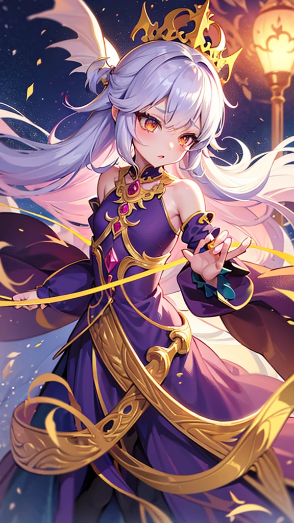 Loli Dragon Girl Small Graceful Clothes Fantasy Queen, little, Full Height Fantasy, elegant, Harsh, cold, dragon, Full length, lace, , loli, Queen, rich, a lot of jewelry, Crown, Gold, Dynamic, excellent quality Dynamic posture