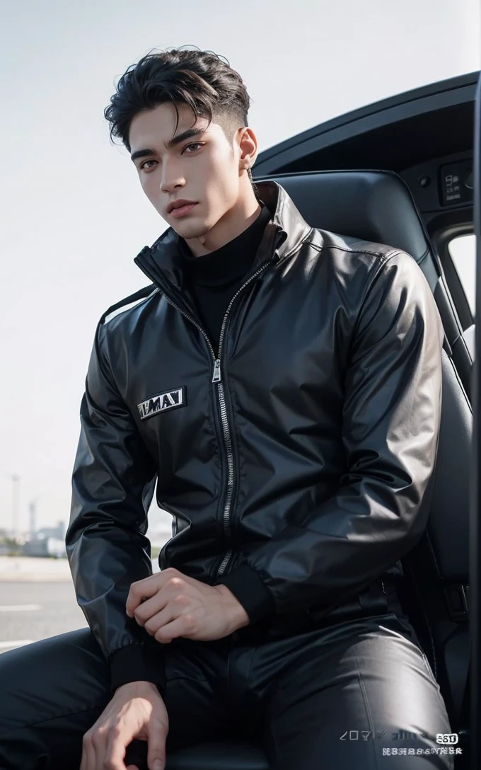 Mafia male, 20 years old, handsome, white skin, black hair, brown eyes, muscular.
