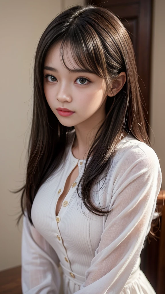 (((Very cute beautiful girl))), Baby Face:1.5, Outstanding Style, Trending Fashion, Fascinating, Sensual, Ultra-detailed, Sexual, Unrivaled, Pleasurable, ecstasy, Super comfortable, Climax, Gaze at the viewer, blush:1.2, Beautiful bust line