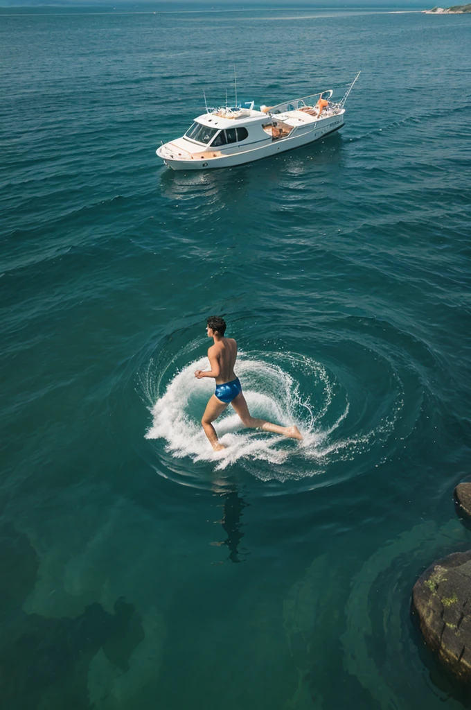 giant swim short floating on the sea