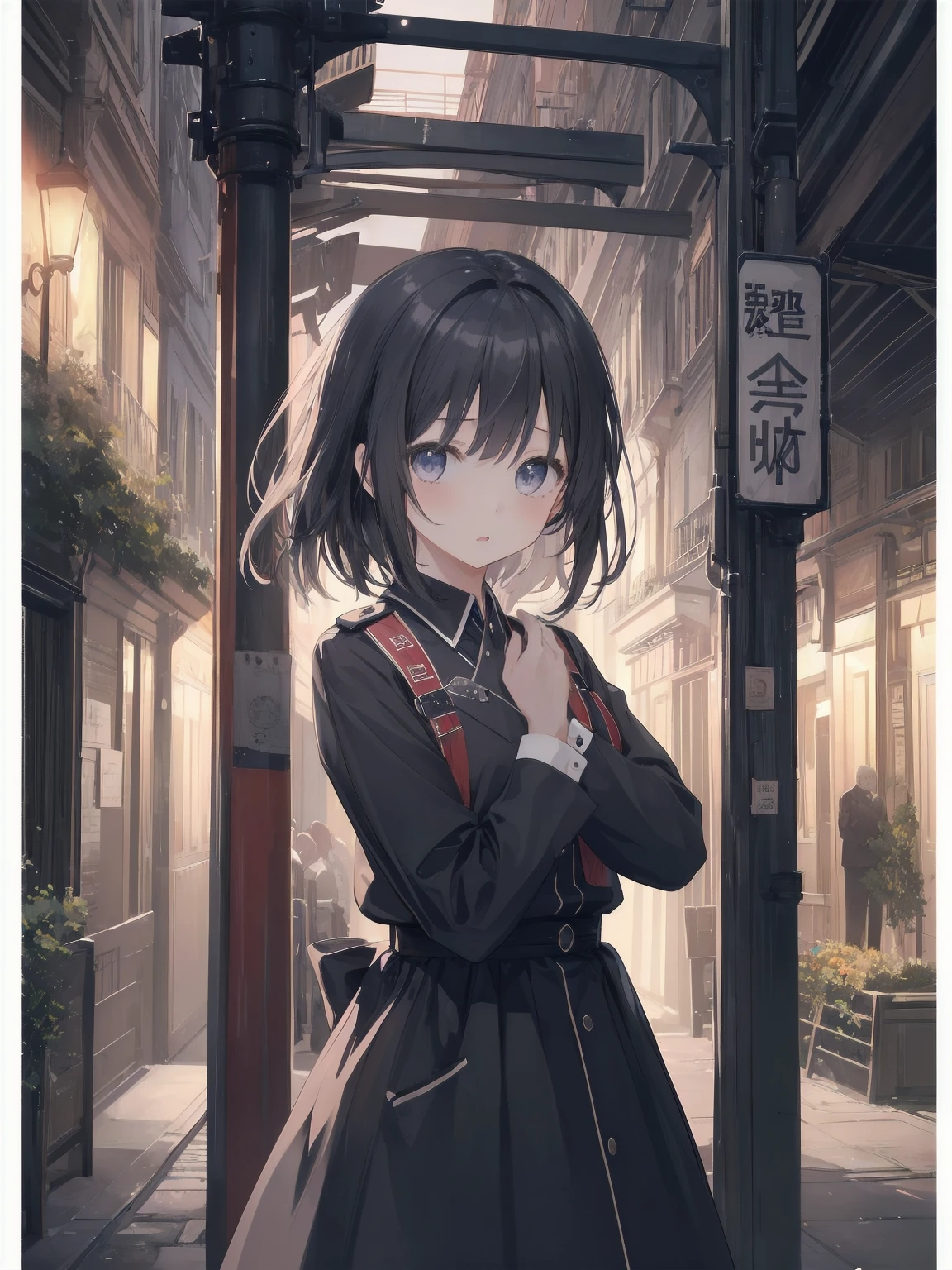 Masterpiece、high quality、high resolution、One girl、solo、uniform, Surprised expression, Standing in the park, At night,Half-body photo, Super detailed, Ultra HD、cute、A shy and shy pose、Capture your subjects at their best with photogravure settings
