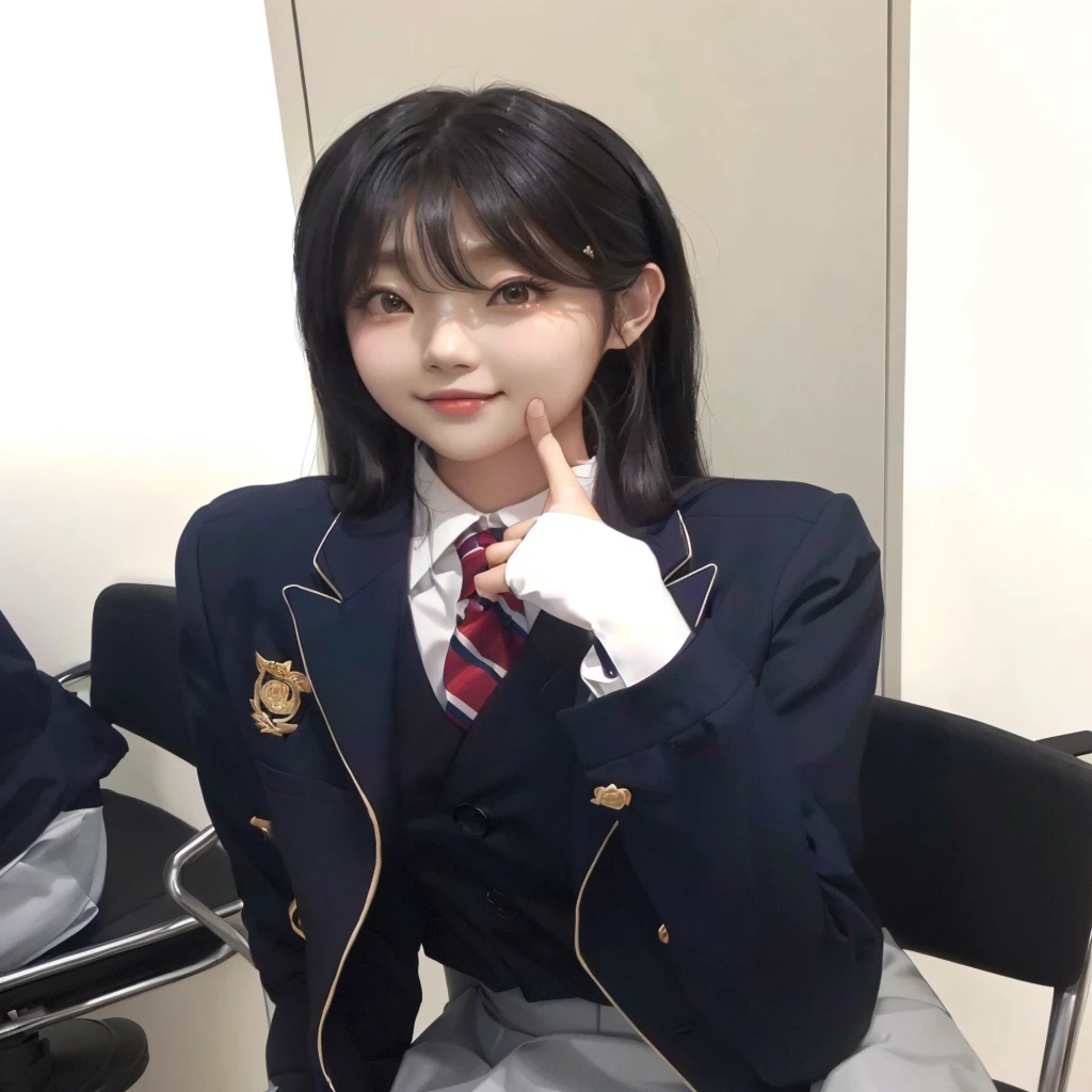 there is a woman sitting in a chair with a tie on, seifuku, jaeyeon nam, jk uniform, shikamimi, tzuyu from twice, chiho, jinyoung shin, ulzzang, sakimichan, lee ji-eun, lee ji - eun, korean idol, shiori teshirogi, junko enoshima