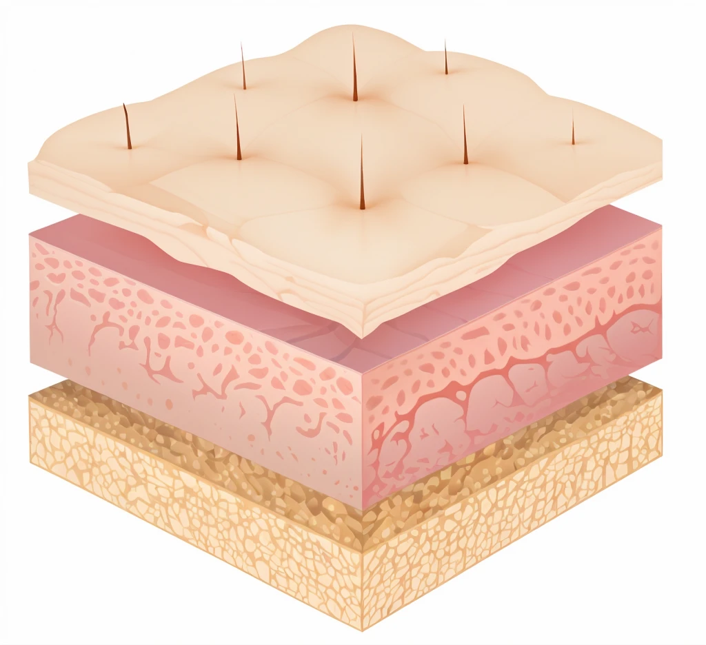 generate, a macro scientific image of the layers of the skin, epidermis, dermis and hypodermis