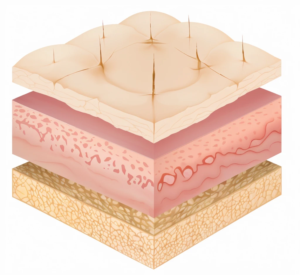 generate, a macro scientific image of the layers of the skin, epidermis, dermis and hypodermis