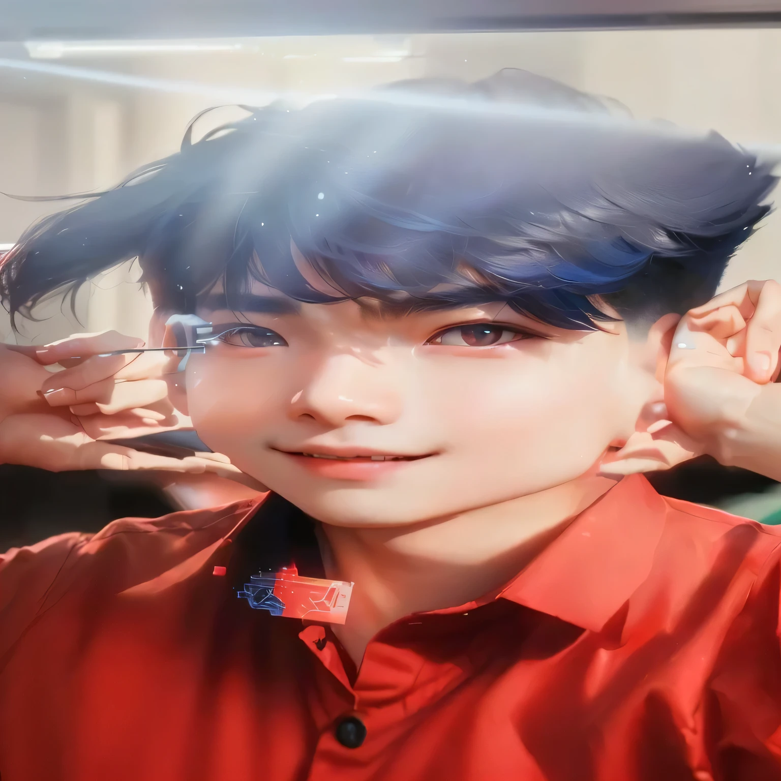 there is a young boy with a red shirt and a blue tie, cai xukun, 1 7 - year - old boy thin face, ruan cute vtuber, yanjun chengt, wan adorable korean face, ruan jia beautiful!, profile pic, jinyoung shin, inspired by Chen Chi, xintong chen, nivanh chanthara, mingchen shen