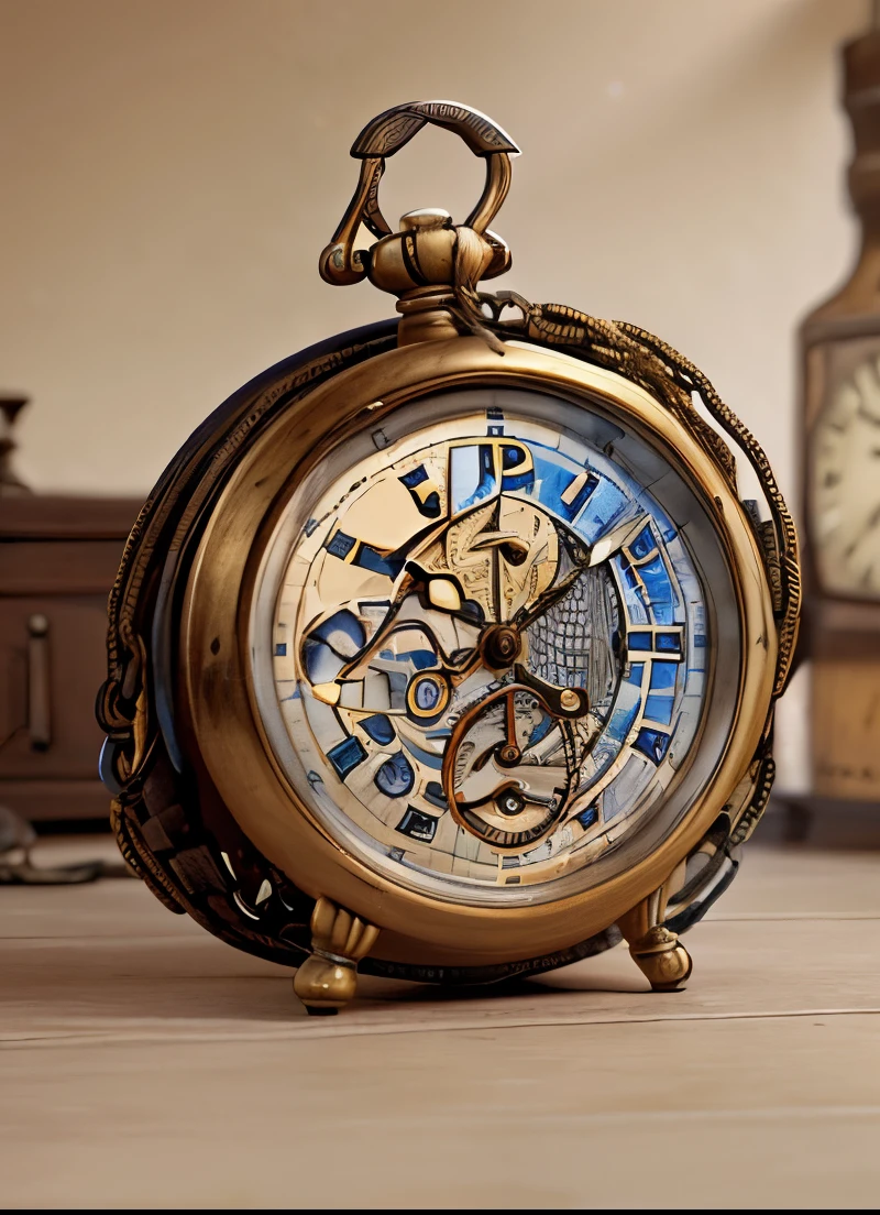 Impressive ultra-high resolution 3D scene, showing 1 watch, in an antique store. Beautifully drawn to the smallest detail. apparently, like an old watch on a chain in the background, lying on the shelf. Various things in the background, antiques.Making a Dreamer, Magic effect. The general atmosphere is soft, Full of hope and calm
