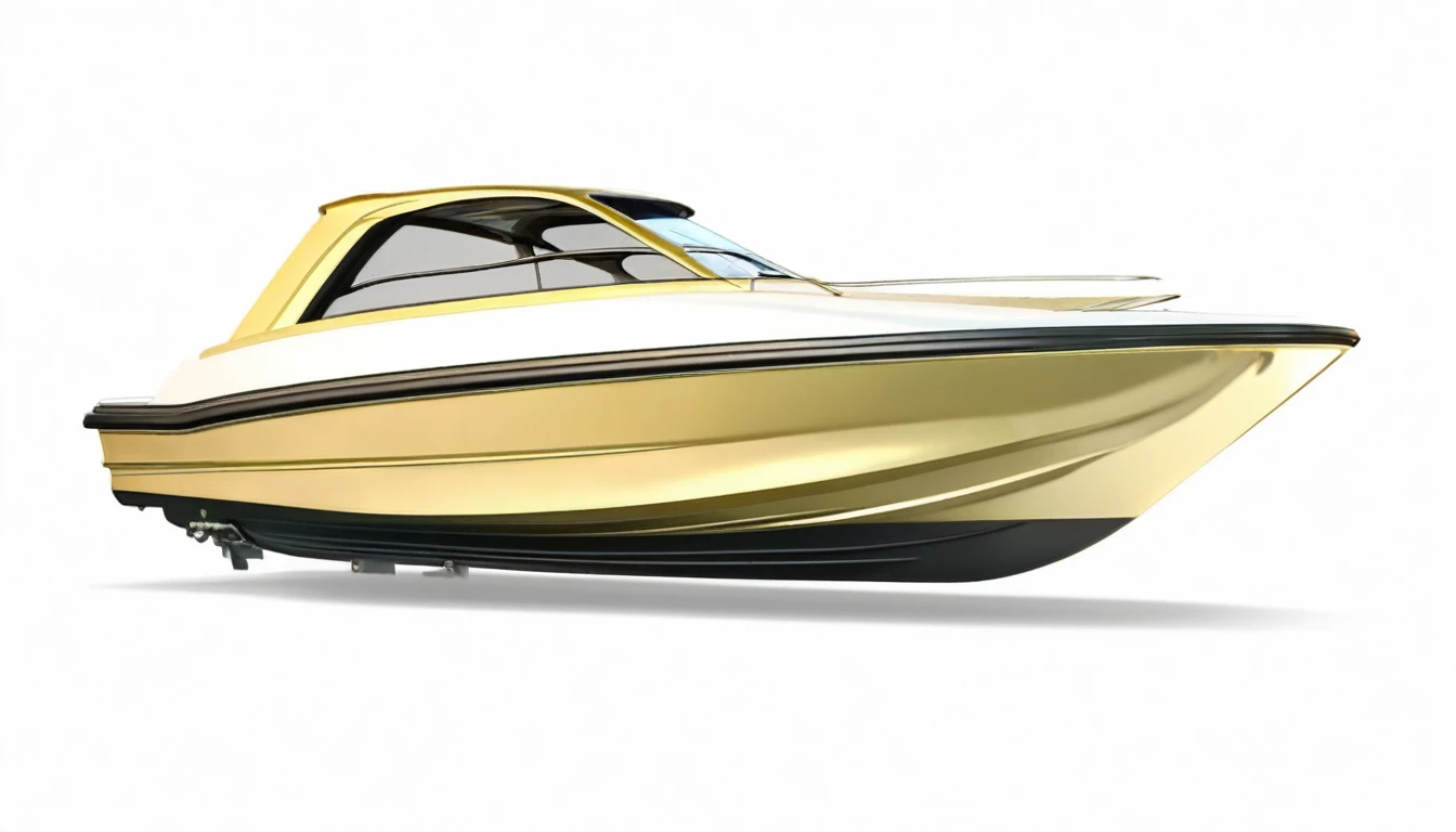 Create an image of a gold single-seater motorboat。This is suitable for YouTube channel icons and thumbnails。4K.Super Real