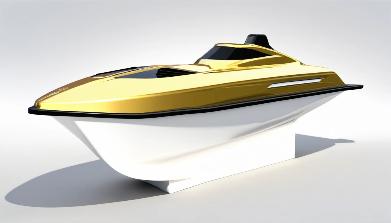 A gold single-seater motorboat for racing。This is for your YouTube channel icon or thumbnail。Racing boat。Boat racing。4K.Super Real