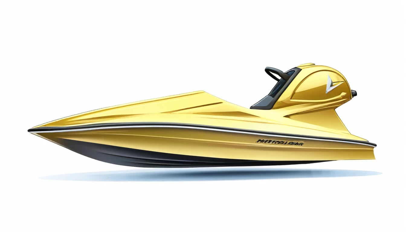 A gold single-seater motorboat for racing。This is for your YouTube channel icon or thumbnail。Racing boat。Boat racing。4K.Super Real