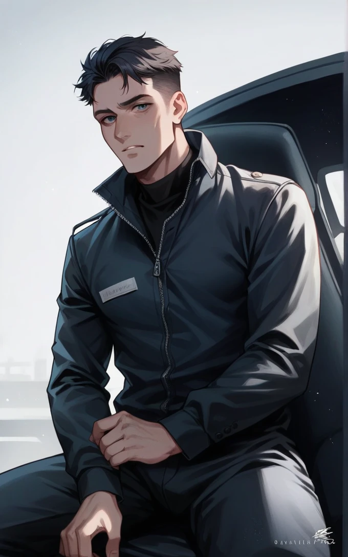 wearing a black suit