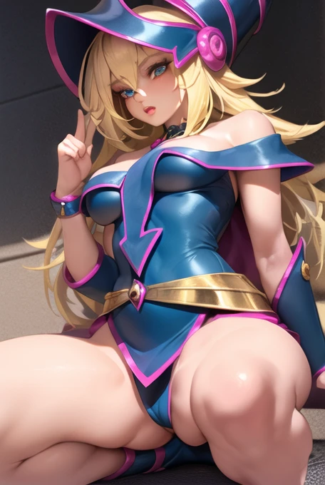 dark magician girl, Medium Breasts, cute 16 year old girl, in school, legs wide open, 1 person, Perfect hands, Perfect hat, Highly detailed face, Highly detailed eyes, Highly detailed hands, Highly detailed legs, Blonde Hair