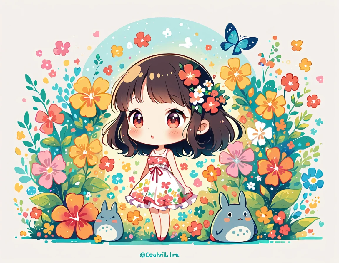 Mai Yoneyama Style、The most beautiful girl of all time、Lips in Love、Colorful flowers、Simple line initials、Abstract art、Hawaii Background, (((chibi))), Totoro Forest
