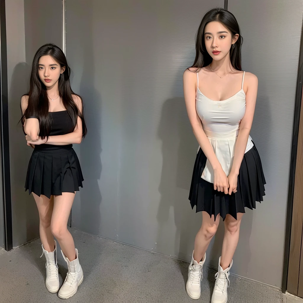 (white strapless DRESS), (LOWER BREASTS SHORT), (LONG WAIST), (WHITE BRA), (Breasts tilting towards the upper chest :1.5), (Oversized T-shirt with excess fabric when tucked into a skirt), (Skirt full thigh), (knee-length outfit), (hair curled on both sides), (center shoes shot), ((full-body standing image)), (cover knee), (white t shirt), (Scottish pleated skirt), (bare shoulders), (bare arms), twinsies、The ultra-detailliert, (white t shirt), (cotton spaghetti-strap top), (cotton spaghetti-strap top :1.1), (cotton spaghetti-strap top), (cotton spaghetti-strap top), (long skirt), (A hem full flared skirt), (Hem full flared dress), (a girl pretty girl with perfect figure), (a photo of the night sky), (32K,1 20-year-old girl, The light from the rear room is backlit, Ray traching), (full body), (two-parted hair), (very thick hair), (Slender chest), (short upper chest), (pectoral muscles are large), (upper breasts are firm and round), (stand upright), (two shoe ends), (two shoe toes) ,(put on blush), (apply powder), (makeup), (standing), (asian girl princess), (Black non-reflective fabric for making skirt), (dark skirt), (thick thighs), (large calves), (large knees), (one-piece skirt), (seamless skirt), (long shins) , (big shins), (A hem full flared skirt), (Hem full flared dress), (A hem full flared skirt), (thighs meets knee), (black skirt), (black skirt), (black skirt), (black skirt), (knee gap), (knee gap), (knee gap), (Expose cleavage :1.3), (Scottish pleated midi skirt) (Super fine face and eyes), (Highly detailed face and skin texture, Detailed eyes, Double eyelid), (stading shot), (stading shot), , (Scottish pleated midi skirt), (Scottish pleated midi skirt), (knee-length outfit), (knee-length outfit), (knee-length outfit), (knee-length outfit), (Skirt full thigh), (Skirt full thigh), , (white sneakers), (a pair of white leather boots, highly detailed boots), (Breasts curving upwards), (Breasts pointing upwards)