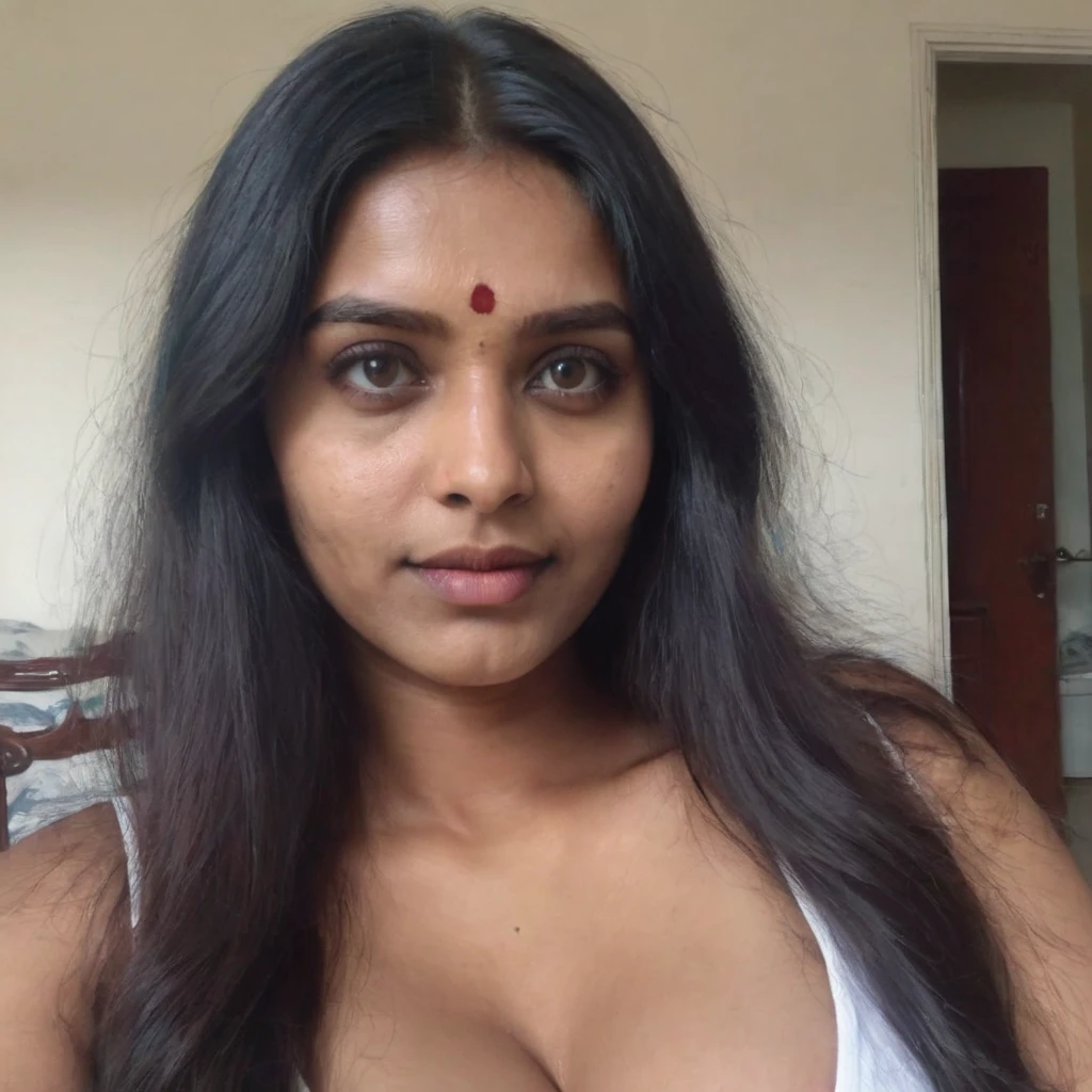 phone photo of Indian girl at home, deep cleavage visible, uploaded on snapchat