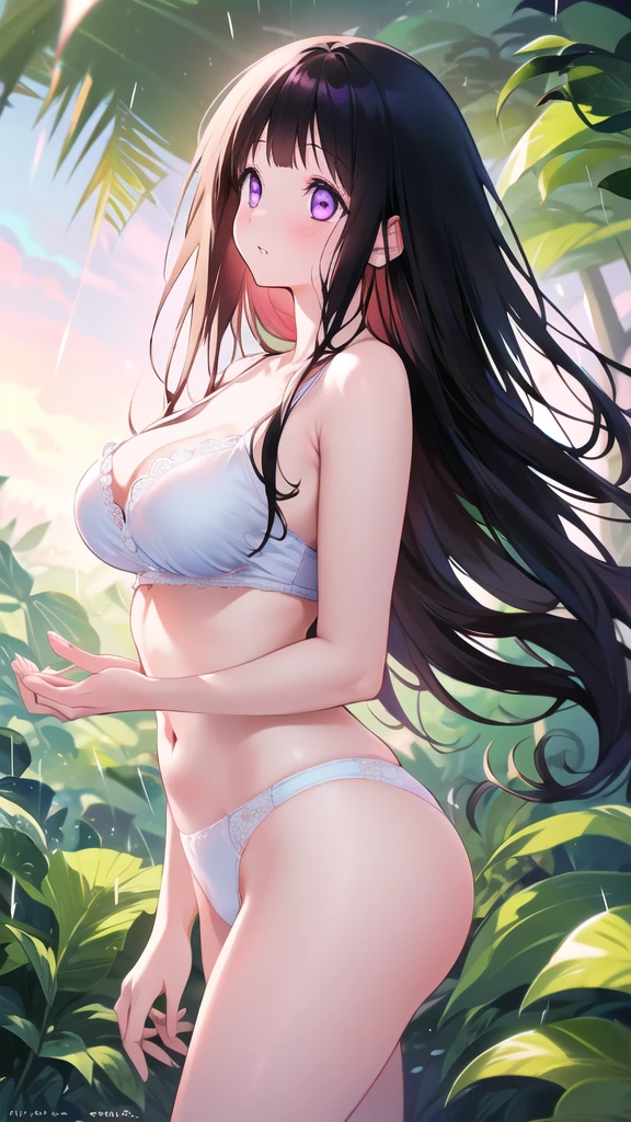 Beautiful Chitanda,只有一个beautiful girl,Purple Eyes, Black Hair, Natural straight hair, Straight bangs,Extremely refined,open your lips,Face is so red,Very white skin,Skin as delicate as porcelain,Glowing skin,big eyes,Flowing long hair,beautiful girl, Like a dream,Slim,Slim waist,Soft, (Sensual), (Kawaii), Dream quality,In the rainforest,Hold your breasts in your hands,Sweaty and sweaty,Profile,Side breasts,Underwear Rain,Completely naked,Gluteal groove,Completely naked的背部,nacked hip,Bare belly,very close,Deep V neckline,Loose neckline,Beautiful big breasts,No pants,Delicate clavicle,Delicate hands and feet,Bare neck,There is no decoration on the neck,Bare thighs,Exposing the groin,Camel toe,extremely shy,Ultra-high resolution, (masterpiece:1.2, best quality), (Delicate and beautiful eyes: 1.2), (Beautiful and delicate face)