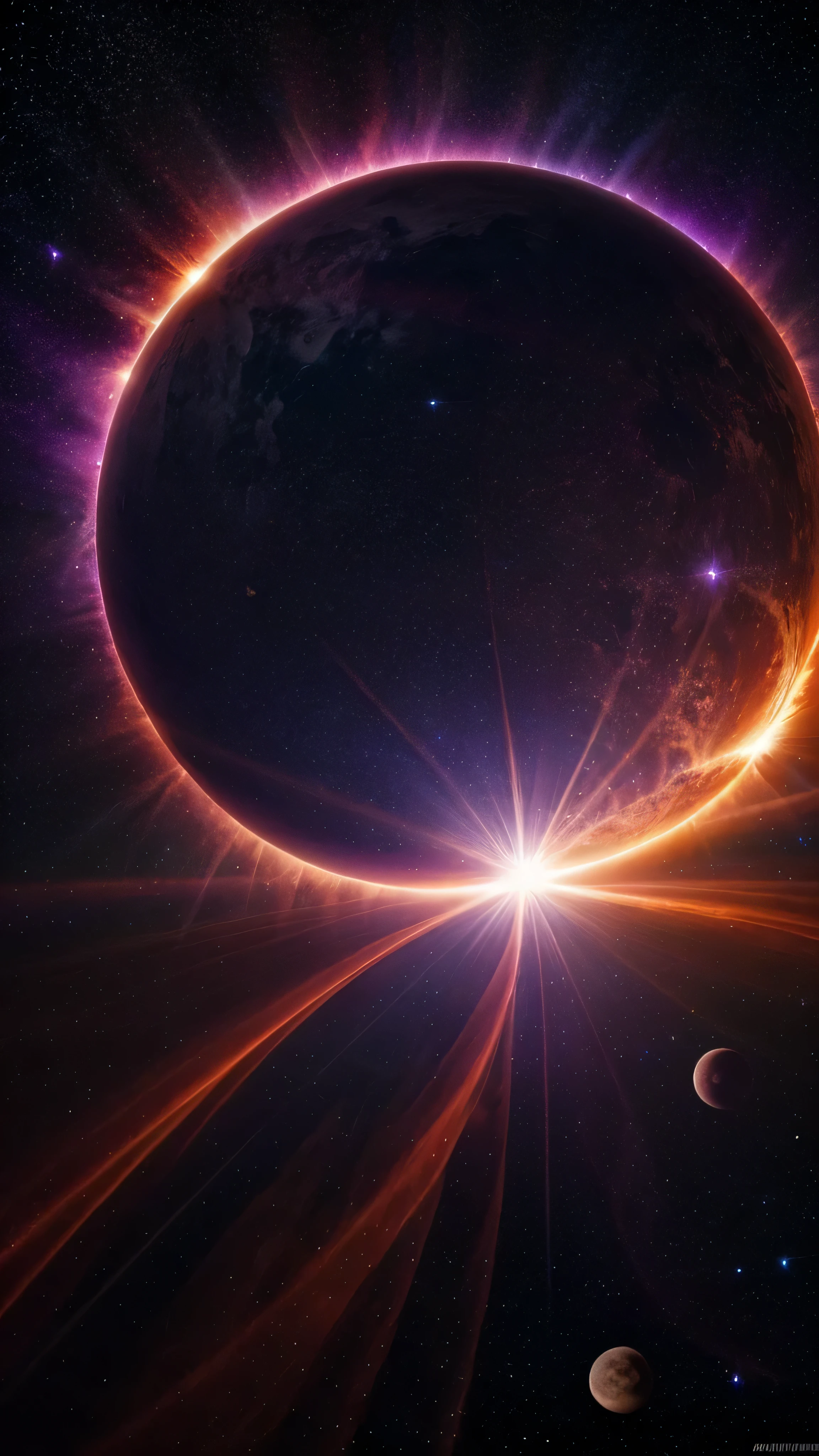 In the quiet silence of the universe, Chic and eerie solar flares dance across the vast sky. This fascinating phenomenon, Captured in a captivating photograph, Displays sun rays with an otherworldly glow, Defying the Nature of the Celestial Bodies. A vibrant mix of shimmering purple and ethereal blue, Creating a stunning sight against the velvet blackness of space. The brilliance of the flare is captured beautifully., Viewers can witness a celestial ballet of light and energy. Attention to detail, Every explosion and wave of the flare is depicted with amazing accuracy., Immerse the viewer in awe-inspiring beauty.