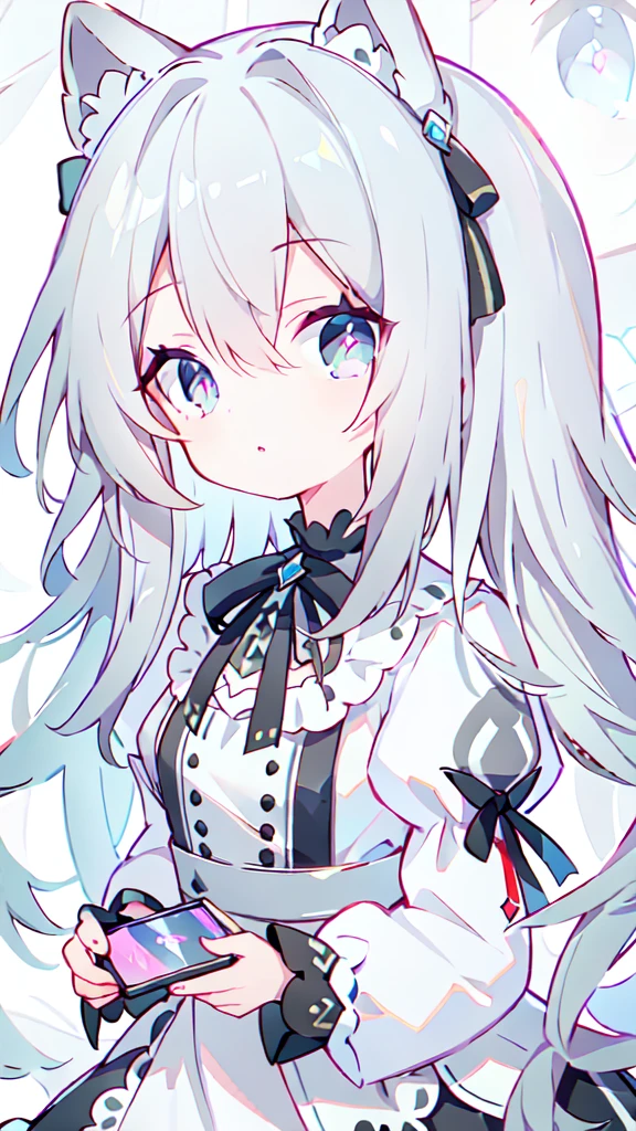 Diagonal hair、Gray Hair、Lolita Fashion、I have a smartphone、Pupil is heart、Iris