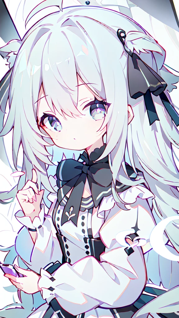 Diagonal hair、Gray Hair、Lolita Fashion、I have a smartphone、Pupil is heart、Iris