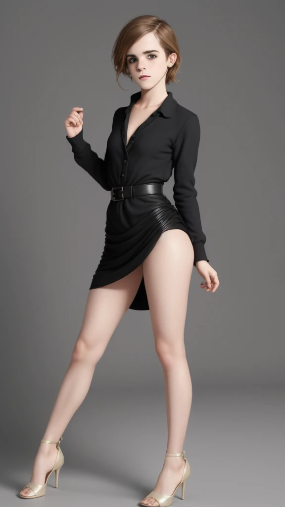 Man, Emma Watson, gender transformation, full body, simple background, 