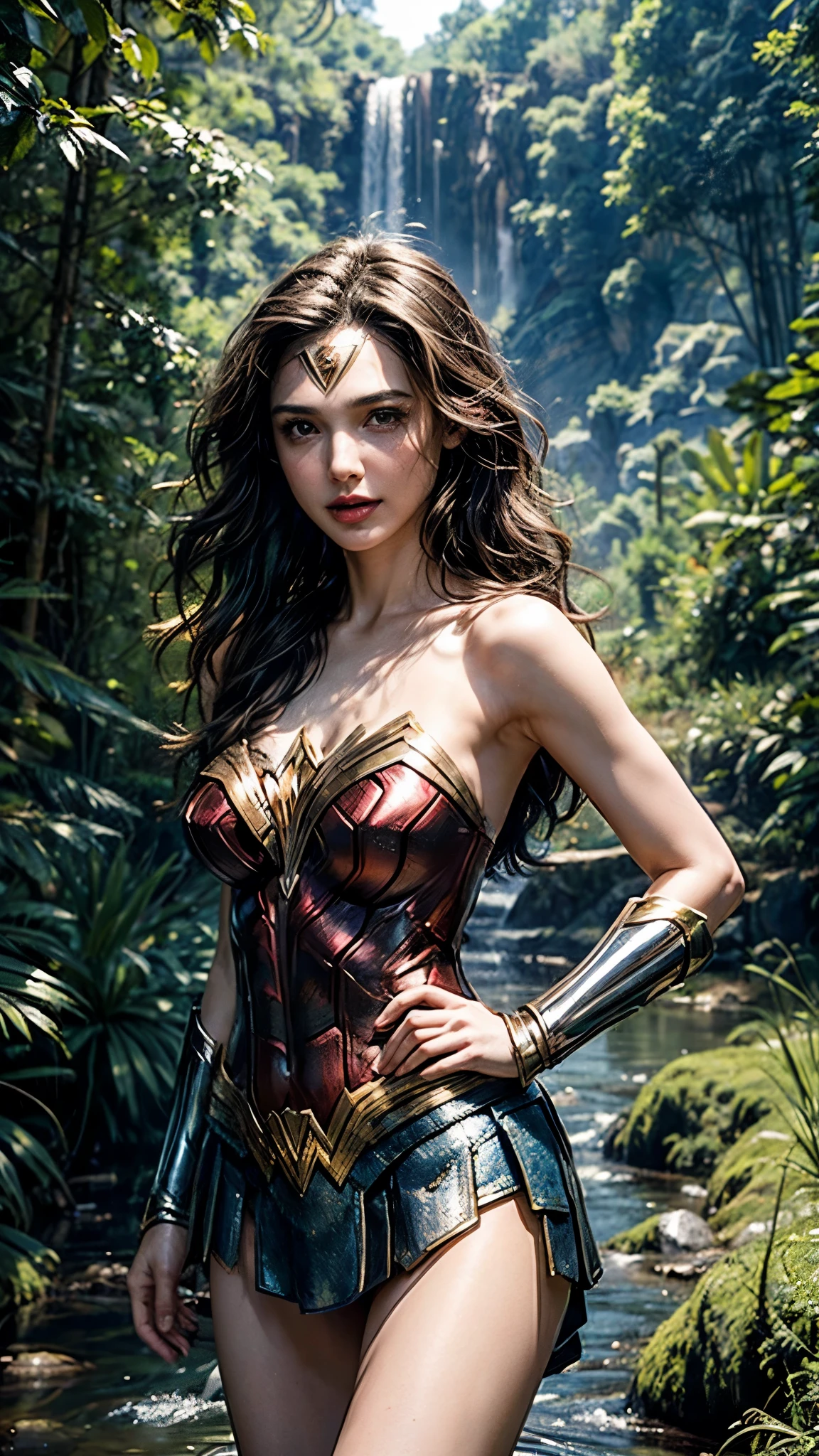 Gal Gadot, She breast size is M cup, full body, she very sexy, she have perfect body, she so beautifully,She have good eyes,She is full of charm, her poses are beautiful, close up,(((Woder Woman outfit))), Wonder Woman
from DC Comics,8k,correct face,beautiful face,A beautiful sight,sparkling eyes,((Half body photograph)), ((close up)) (portrait)) bust,In the middle of nature,The sun shines,green field,mountain,forest,stream