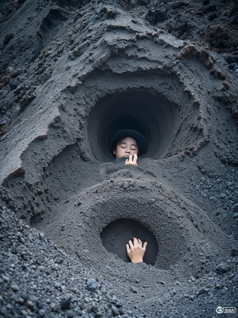 A pile of craggy volcanic ash、Bottom-up view、
