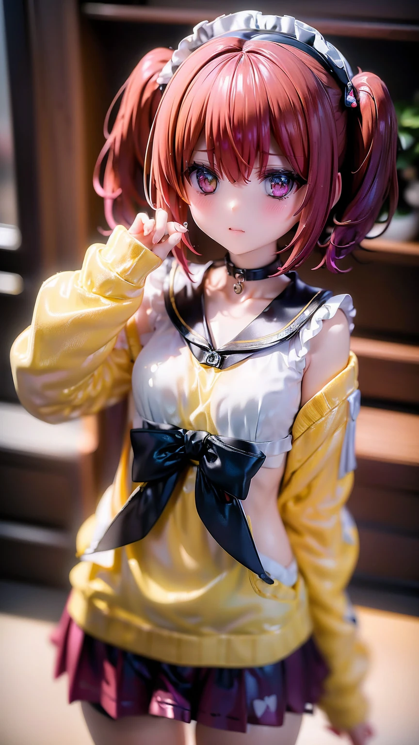 (Meyrin_Hawk)、(Fluffy side twin tails)、(Yellow Summer Sweater)、(Black mini skirt)、A little small, normal chest、