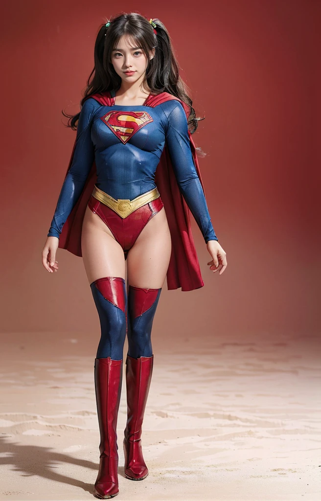 No background、(((Beautiful legs in black tights.)))、(((Legally express the beauty of your smile)))、((((Make the most of your original images)))、(((体にぴったりフィットするSupergirl Costume)))、(((Supergirl Costume)))、(((Beautiful twin tail hairstyle)))、(((She is winking cutely.)))、(((Please wear black tights....、Wear red boots)))、((Best image quality、8k))、((highest quality、8k、masterpiece:1.3))、(((Preserve background )))、Sharp focus:1.2、Beautiful woman with perfect figure:1.4、Slim Abs:1.2、Wet body:1.5、Highly detailed face and skin texture、8k