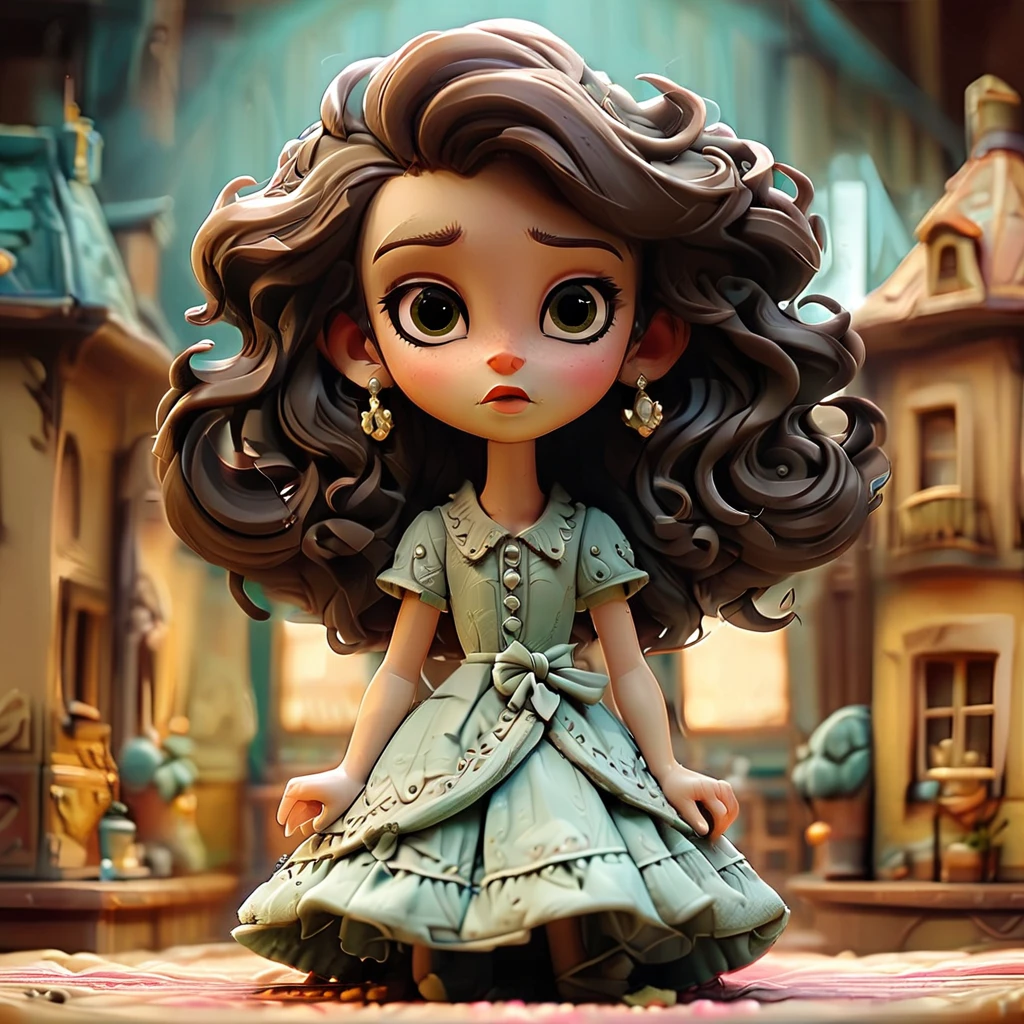 ((super detailed, top quality)), beautiful girl, (well-groomed facial features), full body, chibi doll, close-up, smile, long hair, vintage, gorgeous dress with jewelry, palace saloon, ballroom background, dressed people, digital art, vector, rendering, sensitive color tone, sharp focus, warm lighting, masterpiece