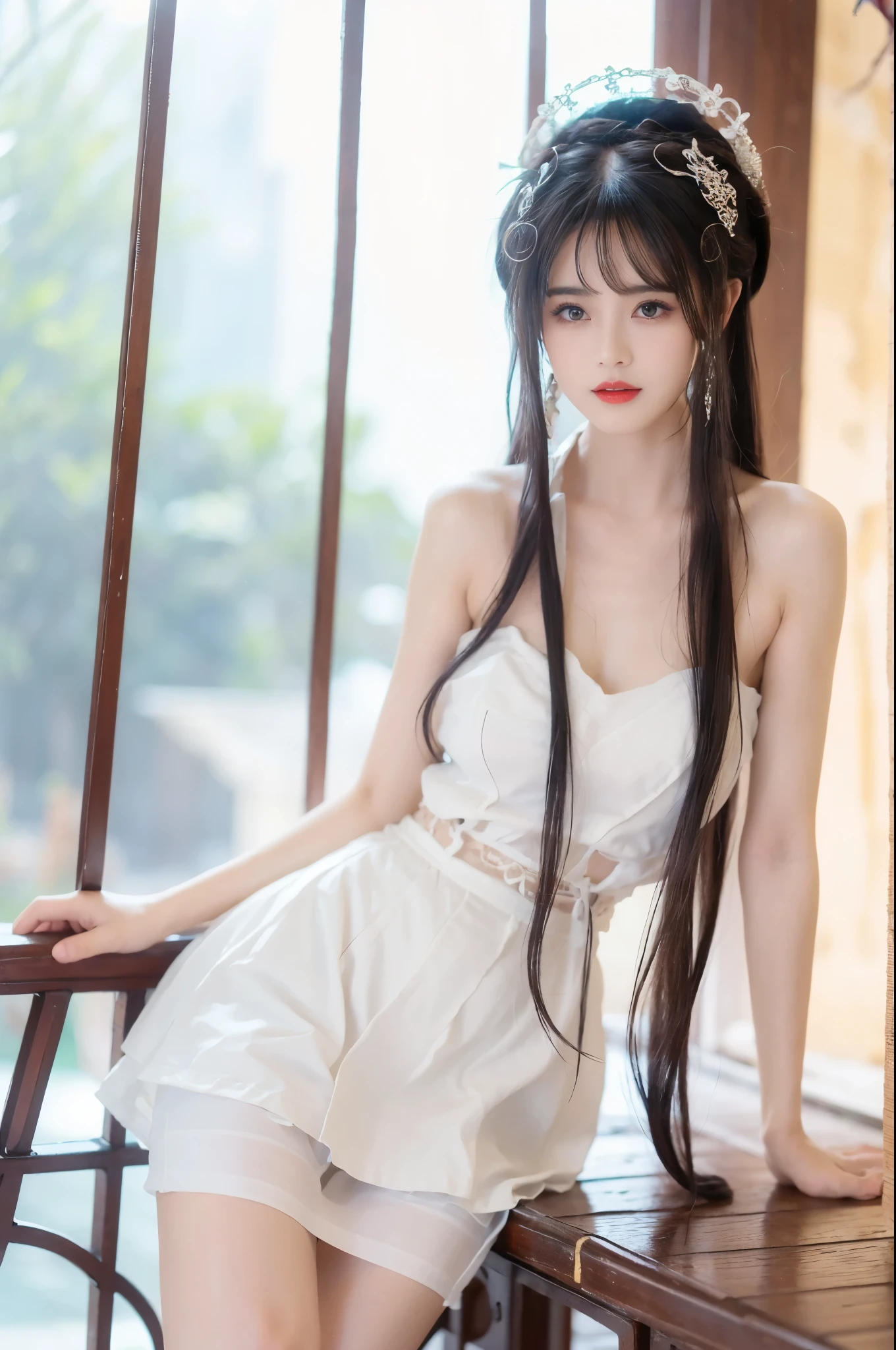 BAINV, Beauty, beautiful女人，Have a perfect body：1.4，Layered Hairstyle，Big breasts, Visible cleavage，Bare shoulders, Highly detailed face and skin texture，Double eyelids，Skin Whitening，Long hair，Whitening long legs，Standing by the sea, Fashion girl, Red lips, Sweet maiden, beautiful妆容, detail, lifelike, Very detailed, amazing, beautiful, Young and energetic, high quality，High Definition, rich and colorful，Exquisite, Smooth skin, The skirt is short, Lift the skirt with your hands, Elegant and charming posture, Official Art, Extremely detailed, Movie atmosphere, Soft colors, Natural skin texture,