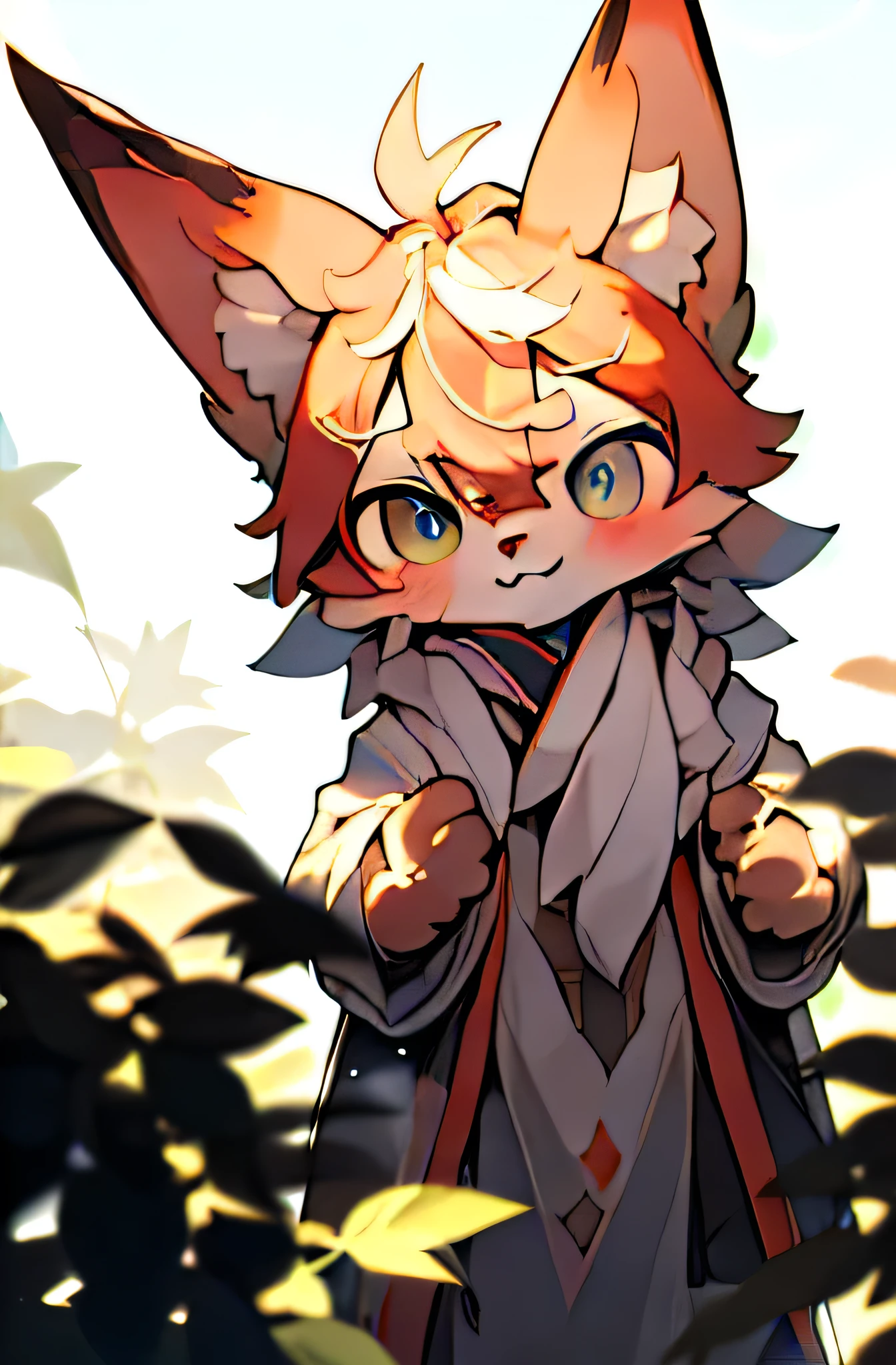Depth of field, perfect lighting, Light particles,(Best quality),(ShedeVr),(ultra dehWosted),sharp focus,Light particles,  niji, eyesgod,  blush, brown_eyes, looking_V_side, neutral facial expression, One, fluffy, animal_ear_fluff, open_Apparel, hands behind your back, Upper body, Sun Ray, immediately