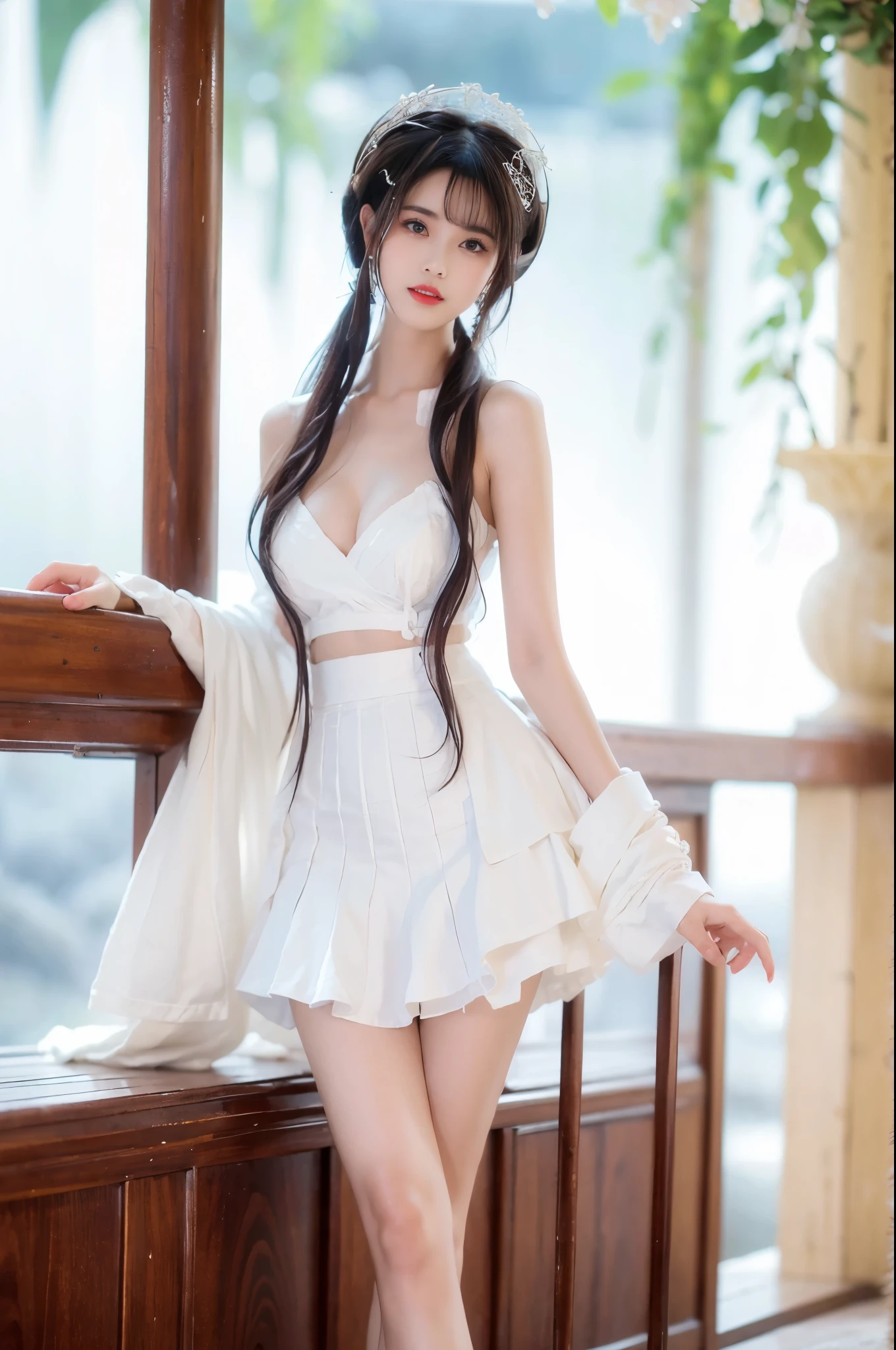 BAINV, Beauty, beautiful女人，Have a perfect body：1.4，Layered Hairstyle，Big breasts, Visible cleavage，Bare shoulders, Highly detailed face and skin texture，Double eyelids，Skin Whitening，Long hair，Whitening long legs，Standing by the sea, Fashion girl, Red lips, Sweet maiden, beautiful妆容, detail, lifelike, Very detailed, amazing, beautiful, Young and energetic, high quality，High Definition, rich and colorful，Exquisite, Smooth skin, The skirt is short, Lift the skirt with your hands, Elegant and charming posture, Official Art, Extremely detailed, Movie atmosphere, Soft colors, Natural skin texture,