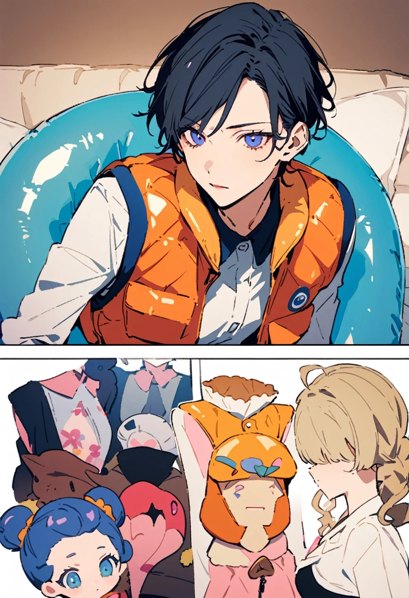 masterpiece, highest quality, Illustration of the novel, High resolution, 18+ Adult content, Sensual, Intimate, Emotional, Passionate, romantic, sweet, Adorable, Innocent, Pure, Charmな, Charmな, Charm, Mysterious, Charmな, Charmな, Immersive, Charmな, dream-like, Surreal, Imaginative, Whimsical, artistic, Avant-garde, timeless, elegant, Sophisticated, chic, Sophisticated, personality, original, Charmな,((life vest,inflatable vest:1.3))、((Upper Body:1.3))