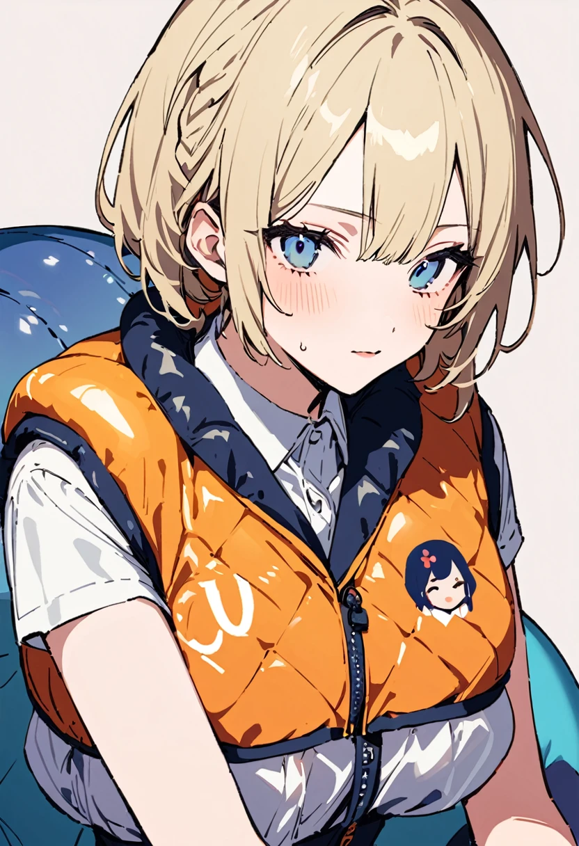 masterpiece, highest quality, Illustration of the novel, High resolution, 18+ Adult content, Sensual, Intimate, Emotional, Passionate, romantic, sweet, Adorable, Innocent, Pure, Charmな, Charmな, Charm, Mysterious, Charmな, Charmな, Immersive, Charmな, dream-like, Surreal, Imaginative, Whimsical, artistic, Avant-garde, timeless, elegant, Sophisticated, chic, Sophisticated, personality, original, Charmな,((life vest,inflatable vest:1.3))、((Upper Body:1.3))