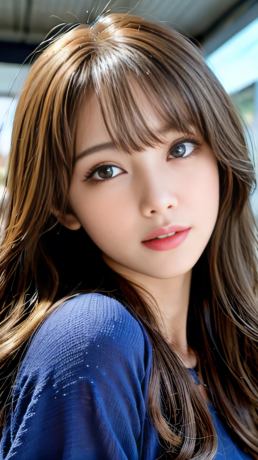 seed:4195271995,((Full Body Angle:1.1)),((highest quality, 8K, masterpiece: 1.3)), concentrated: 1.2,Front hair:1.3, Cute girl 1,Nipples erect、 Perfect beauty: 1.4,Colorful ribbed knit half-zip T-shirt、Shorts: 1.2,Randall Color、comics&Text Graphics、Black,1.1, Highly detailed face and skin textures, Fine grain, double eyelid, whitening skin, ,highest quality,Ultra-high resolution,you,1 girl,alone,_Shiny_skin,Iris,necklace,((Brown_length_Wavy_hair)),(lips)),eyelash,Front hair,deal with,compensate,Shiny,pore,skin texture,Large Breasts、smiling face、Front hair、The hair is wet、from below