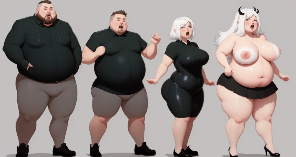 Fat Man, slender woman, succubus, gender transformation, full body, simple background,