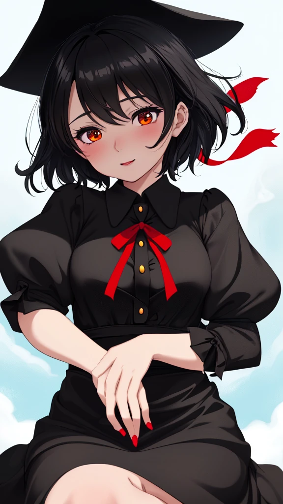 Ghibli-style animation. The Witch's Delivery Service. In the streets of Sweden. A girl. A black dress. Black hair. Short cut. A big red ribbon on her head. Cute face. Cute. High quality. 4K quality.
