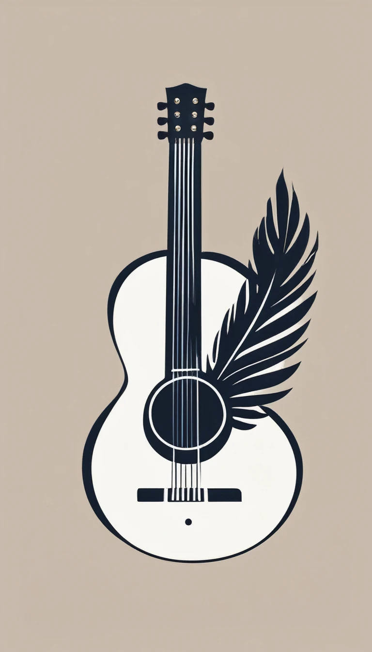 A minimal, modern, simple, cinematic logotype for the brand “Penamemoria". The logotype must be a boy playing acoustic guitar with a head of a feather. The logo must convey a sense of music, stories and dreams Minimalistic logo