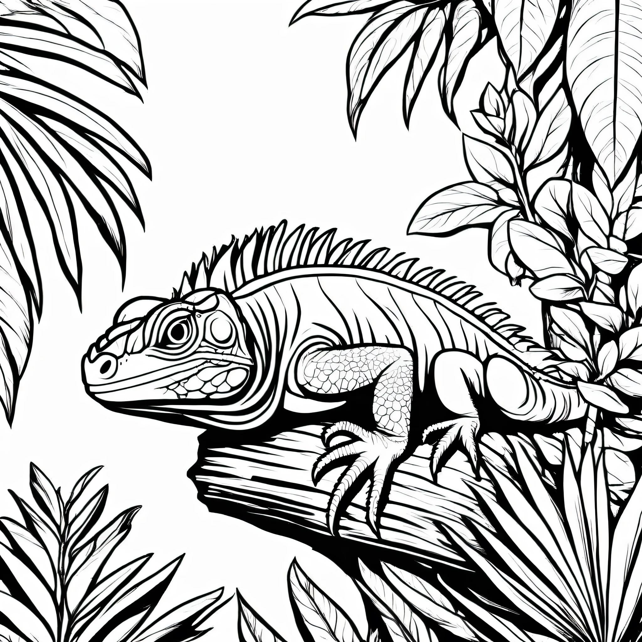 A cute Iguanas on the tree, cartoon, Coloring Book, ColoringBookAF,