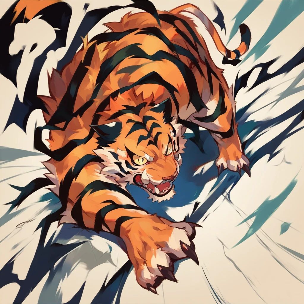 antho dream tiger, furry,  dynamic angle, attacking,  illustration, ((((by hyaku by hyaku, by hyaku)))