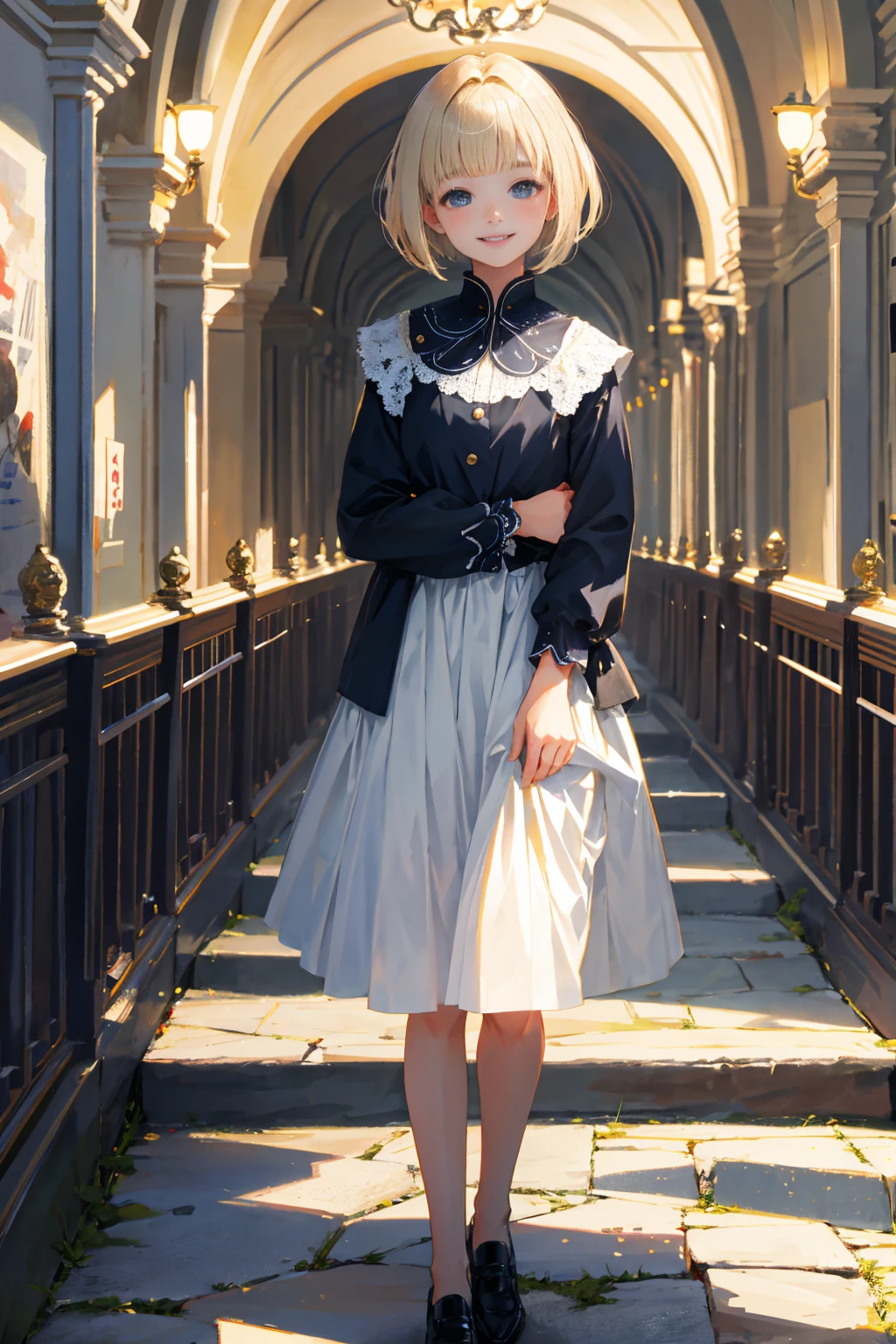 Photorealistic、Highest quality、Highest Resolution、highest quality、8K、cute女性、Beautiful Face、One beautiful woman、Bob Cut Hair、Light Hair Color、cute、beautiful、The best smile、Beautiful background、Parr's Hand、Five Fingers、Put your hands forward、beautifulな指、beautifulな手、